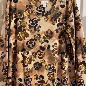 Denim&Co Floral Print Top in Brown and Tan L